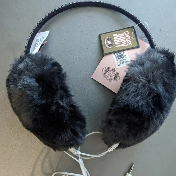 Juicy Couture Black On-Ear Headphones with Plush Design - Picture 1 of 6